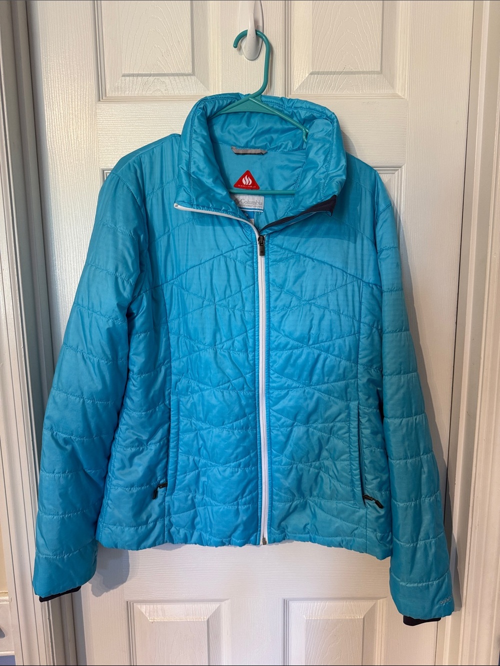 Columbia Omni-Heat Puffer Jacket Womens XL Blue Quilted Full Zip